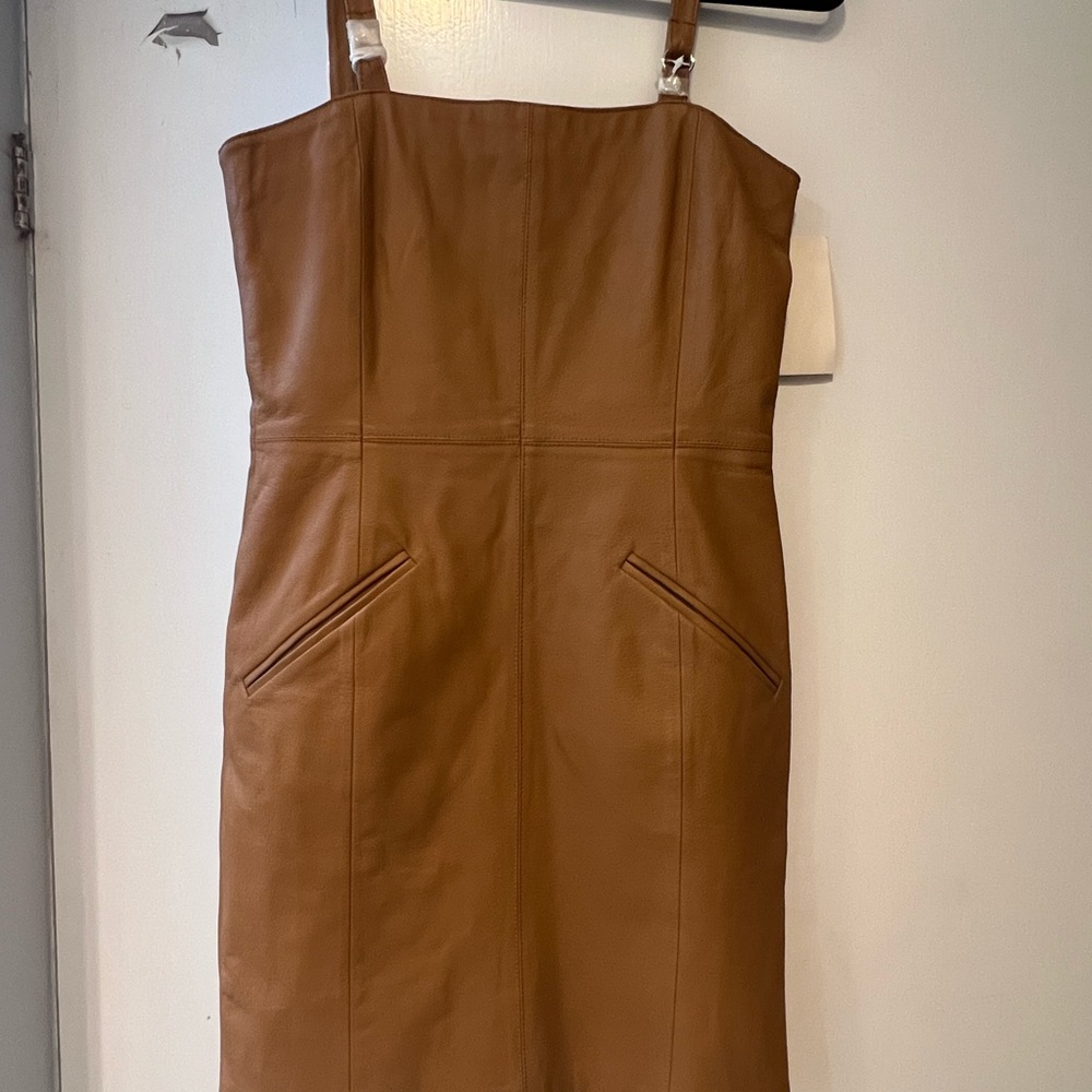 Vintage NEW leather dress size 8 camel color